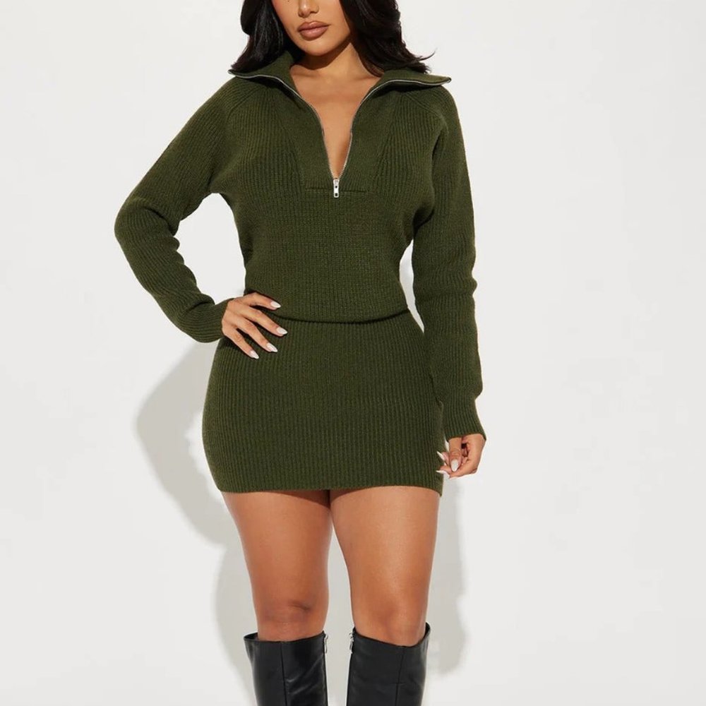 Fashion Nova Ashley Sweater Mini Dress - Olive